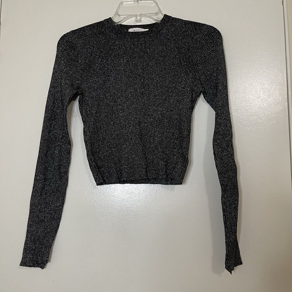 A.L.C. crew neck ribbed silver shimmer long sleeve merino wool top size XS